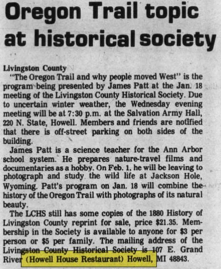 Old Howell House Restaurant - Jan 11 1978 Article (newer photo)